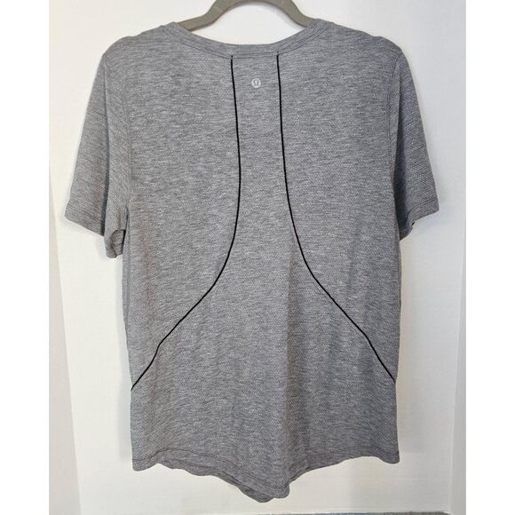 Lululemon Relaxed Fit Short Sleeve | Gray Hexagon Knit Yoga Top Size 8 - EUC - Picture 1 of 7